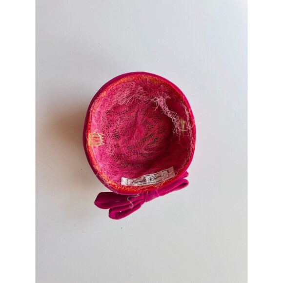 Vintage FRENCH ROOM Fuchsia Pink Velvet Pleated Bow Turban Juliet Hat - Picture 11 of 16
